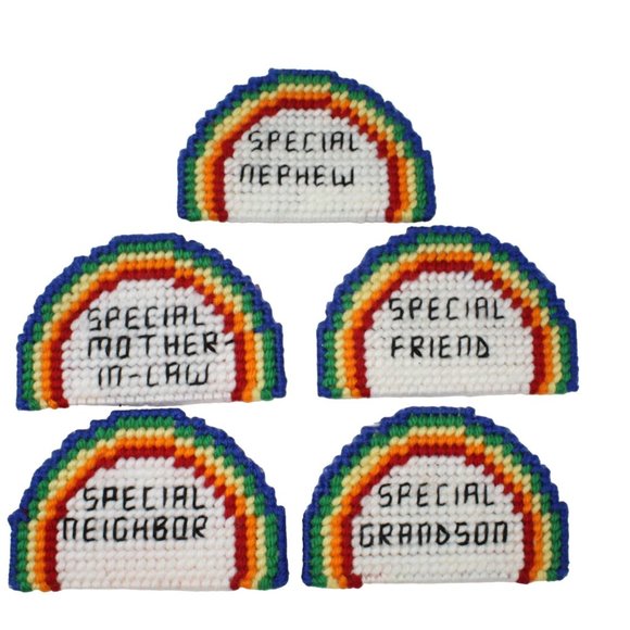 Handmade Stitched Plastic Canvas Rainbow Gay Pride Type Of People Fridge Magnets - Picture 1 of 7